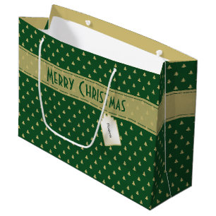 Gift Tag Name: Merry Christmas Gold Tree Pattern Large Gift Bag