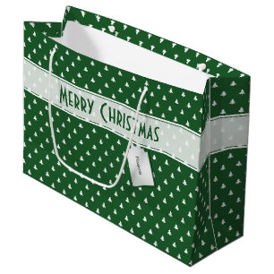 Gift Tag Name: Merry Christmas Green Tree Pattern Large Gift Bag