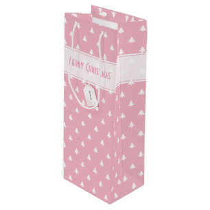 Gift Tag Name: Merry Christmas Pink Tree Pattern Wine Gift Bag