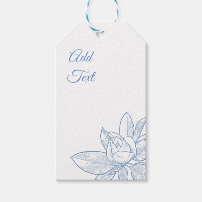 Gift Tag with blue magnolia and editable text (Front)