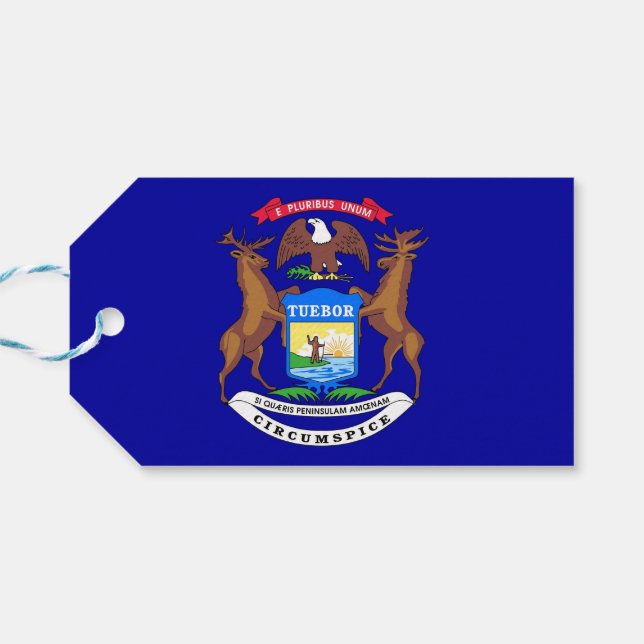 Gift Tag with Flag of Michigan State, USA (Back Horizontal)