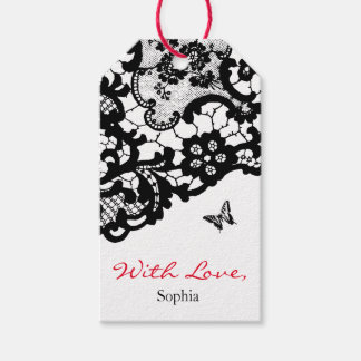 GIFT TAG "WITH LOVE" BLACK LACE AND CUSTOM NAME