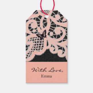 Gift Tag "WITH LOVE" PEACH LACE WITH CUSTOM NAME