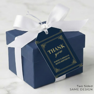 Gift Tags Chic Navy Gold 80th Birthday Thank You