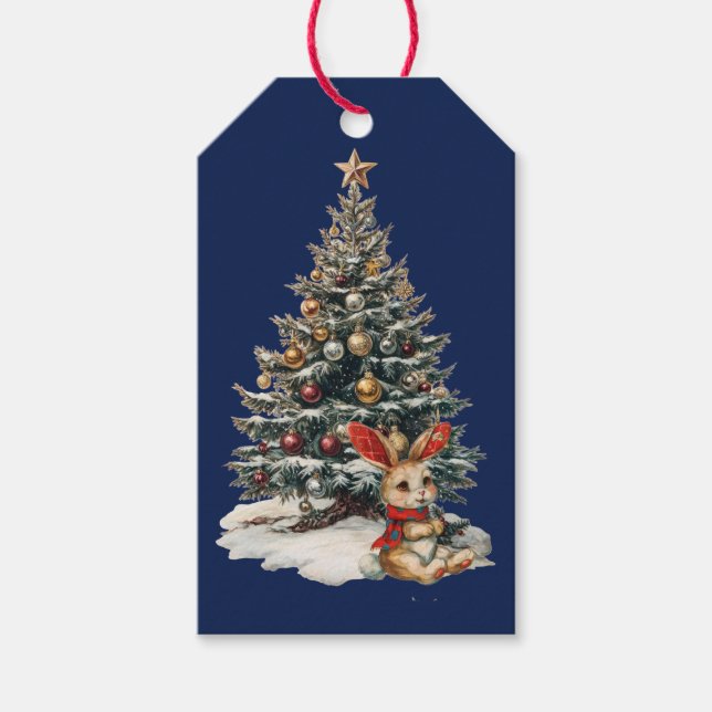 GIFT TAGS CHRISTMAS BUNNY WITH TREE (Front)