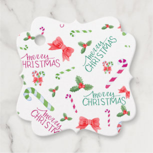 Gift Tags Watercolor Merry Christmas Candy Canes