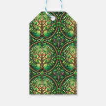 Gift tags with a lush, green tree pattern