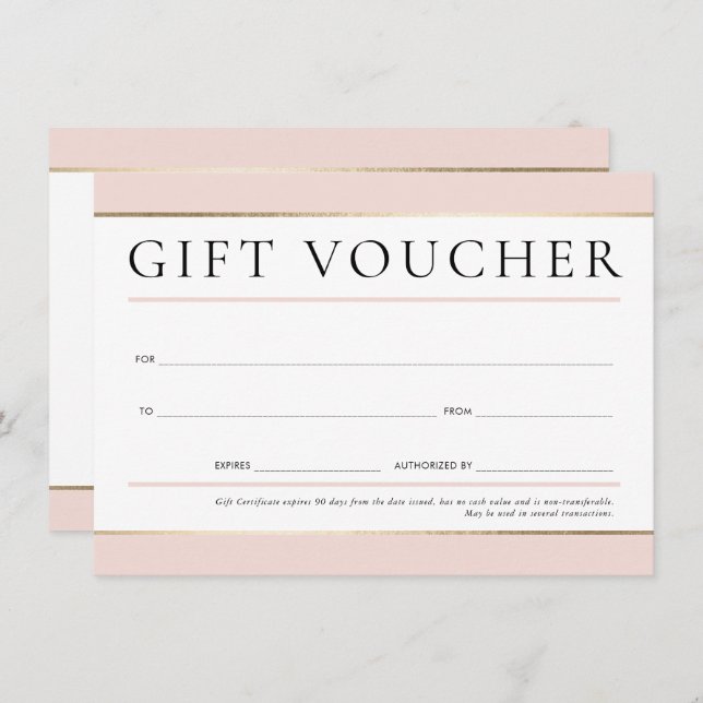 GIFT VOUCHER modern elegant business blush pink In Invitation (Front/Back)