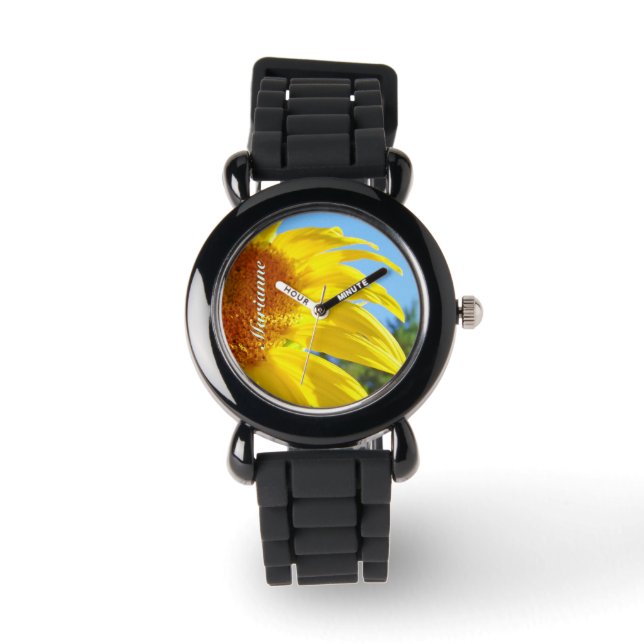 Gift Watches Add Your Name Yellow Sunflower Floral (Front)