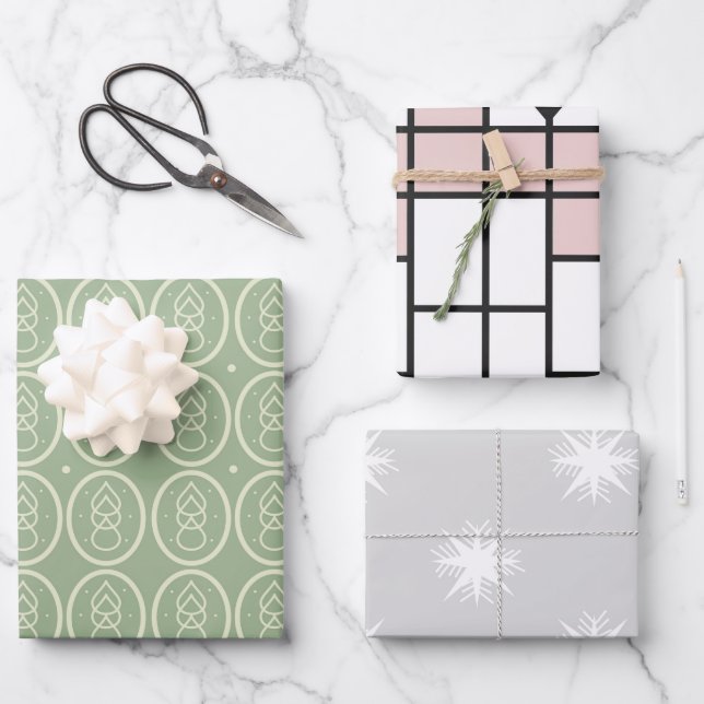 Gift Wrap 3 Vintage Styles, Deco,Nouveau, Xmas (Front)