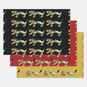 Gift Wrap - Chinese Dragons on Three Colours