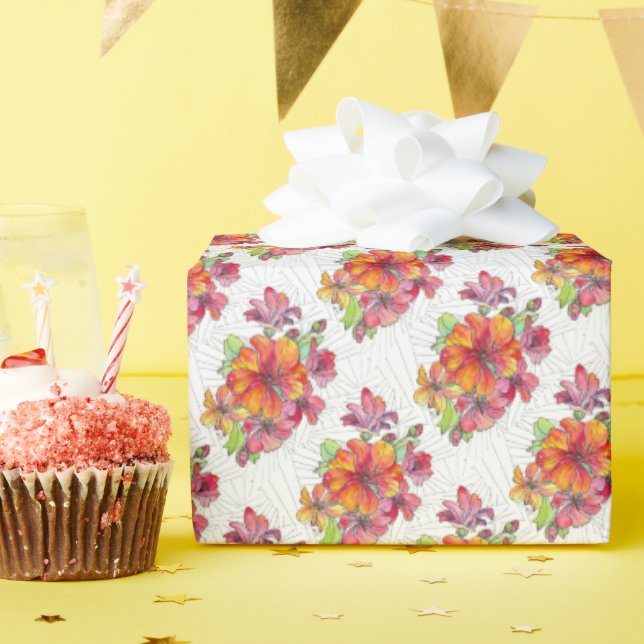 Gift Wrap Paper Roll - Vivid Watercolor Flowers (Birthday Party)