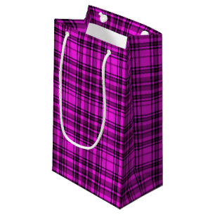 GIFT WRAP PINK BLACK CHECKERED PLAID SMALL GIFT BAG