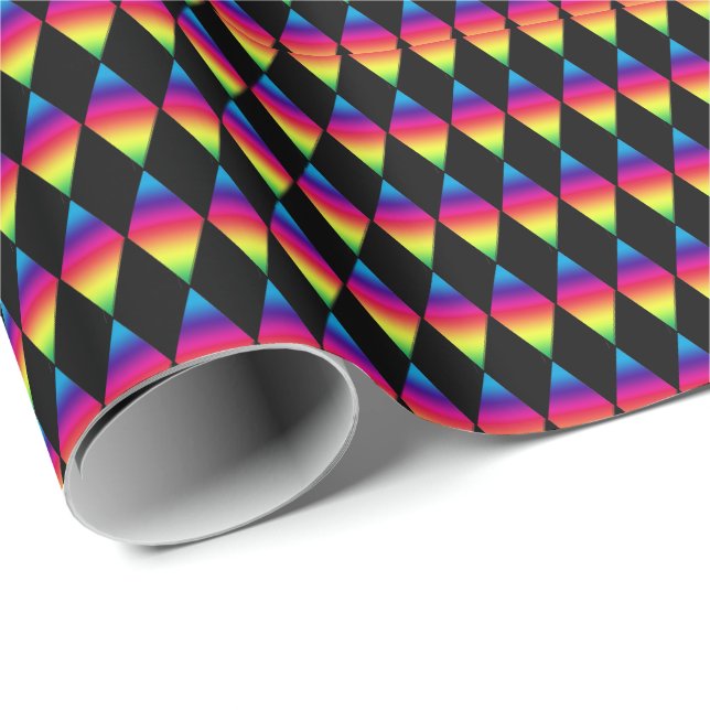 Gift Wrap - Rainbow Diamonds on Black (Roll Corner)