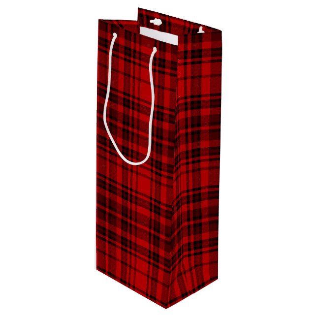 GIFT WRAP RED CHECKERED PLAID  WINE GIFT BAG (Front Angled)