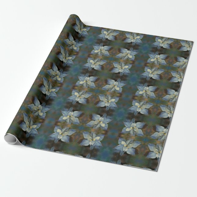 Gift Wrap Roll Blue Poinsettia (Unrolled)