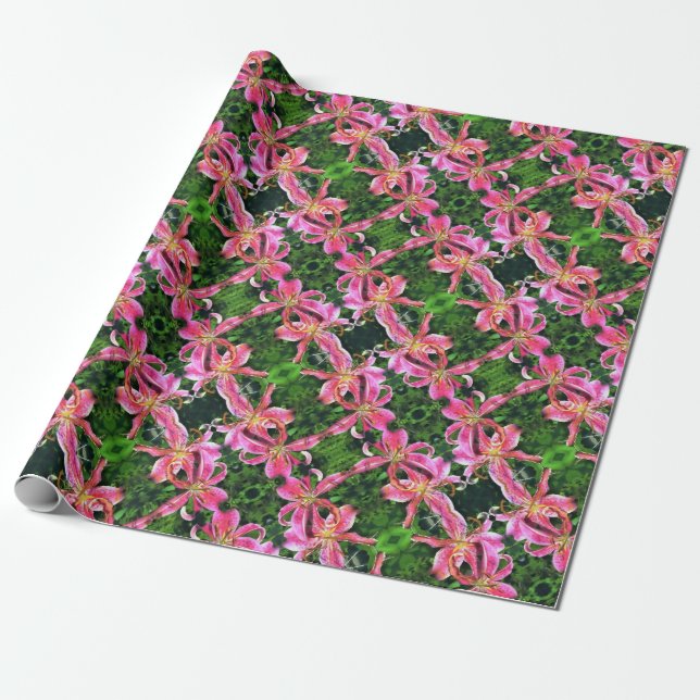 Gift Wrap Roll Pink Lilies (Unrolled)