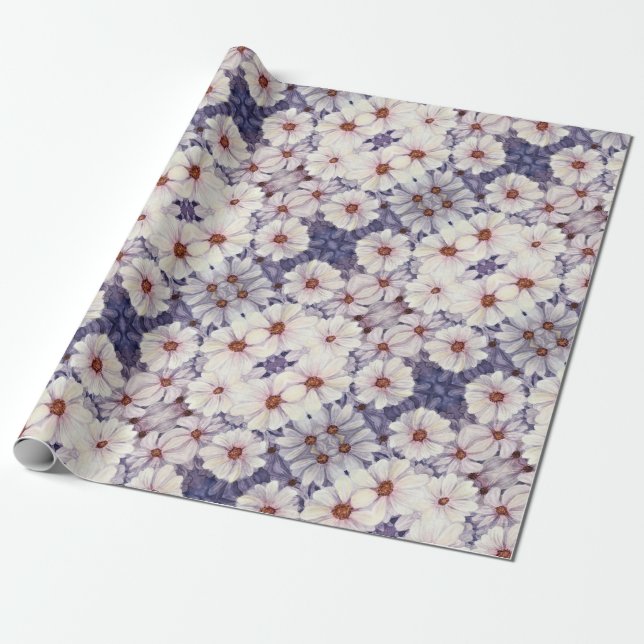 Gift Wrap Roll White African Daisies (Unrolled)