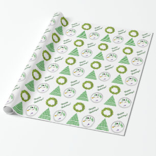 Gift Wrap - Snowglobe, tree, wreath, Happy Holiday