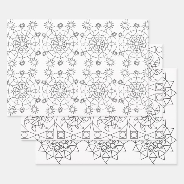 Gift Wrap - Three Mandala Patterns to Colour (Set)