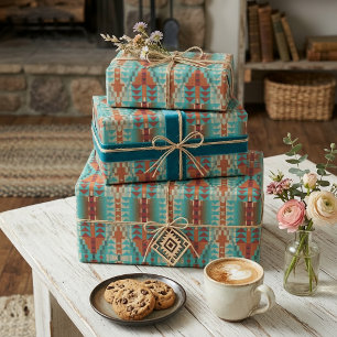 Gift Wrap With Aqua Turquoise Orange Brown Mosaic