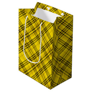GIFT WRAP YELLOW BLACK CHECKERED PLAID MEDIUM GIFT BAG