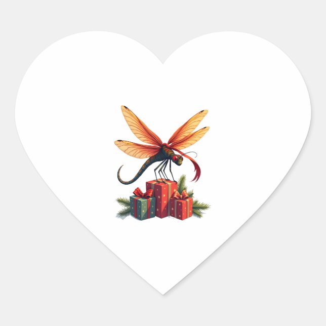 Gift-Wrapped Dragonfly Heart Sticker (Front)