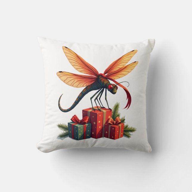 Gift-Wrapped Dragonfly Throw Pillow (Front)