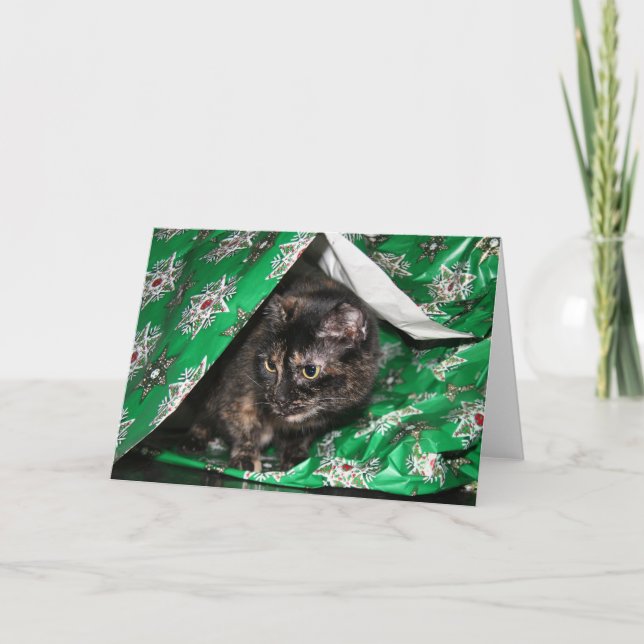 Gift wrapped tortoiseshell holiday card (Front)