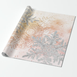 GIFT WRAPPING BENTLEY SNOWFLAKES PEACH AND GREY PAPER