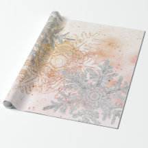 GIFT WRAPPING BENTLEY SNOWFLAKES PEACH AND GREY