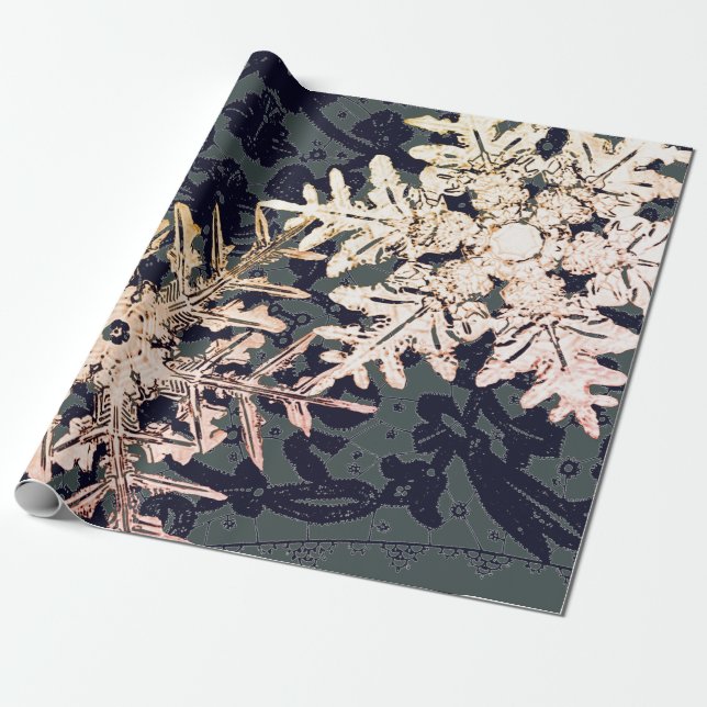 GIFT WRAPPING LACE AND SNOWFLAKES IN BLUE  WRAPPING PAPER (Unrolled)