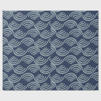 GIFT WRAPPING PAPER BLUE JAPANESE WAVE PATTERN