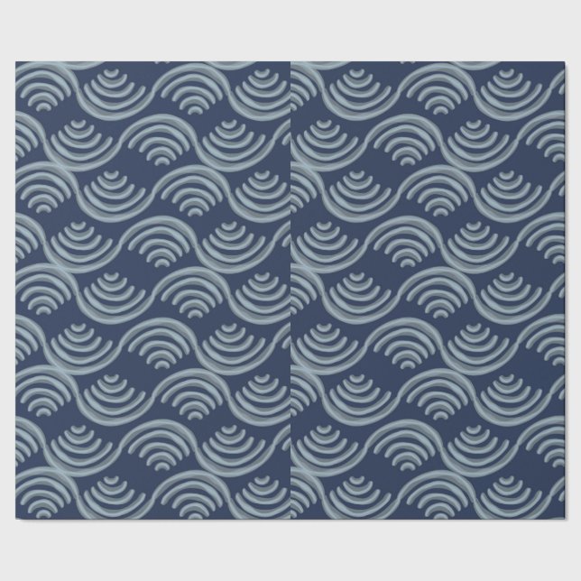 GIFT WRAPPING PAPER BLUE JAPANESE WAVE PATTERN (Seam)