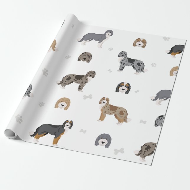 Gift Wrapping Paper featuring Various Doodle dogs (Unrolled)