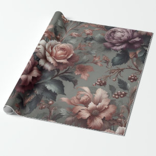 Gift Wrapping Paper Floral Plum Copper Rose