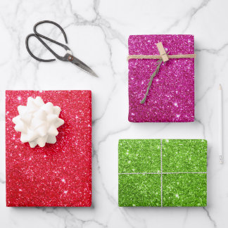 Gift Wrapping Paper: Red, Pink & Green Glitter Wrapping Paper Sheet