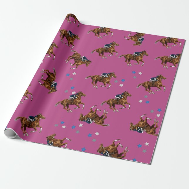 Gift wrapping pink horse jockey design paper (Unrolled)