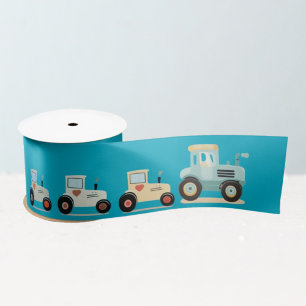 Gift Wrapping Ribbon with Cute Tractors Satin Ribbon