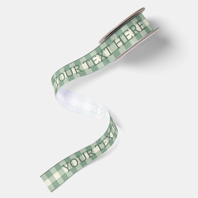 Gift Wrapping Sage Green Gingham Pattern Satin Ribbon (Front+Back)