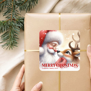 Giftable Personalized Santa Rudolph Christmas Kids Square Sticker
