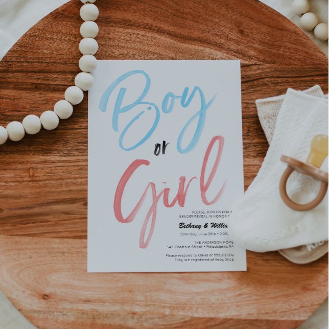 Gifted Minimalist Gender Reveal Baby Boy or Girl Invitation (gender reveal invite)