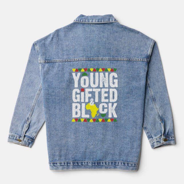 Gifted Young Black Dashiki African Pride History M Denim Jacket (Back)