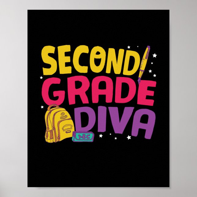Gifts 2nd Teacher | Second Grade Diva Poster (Front)