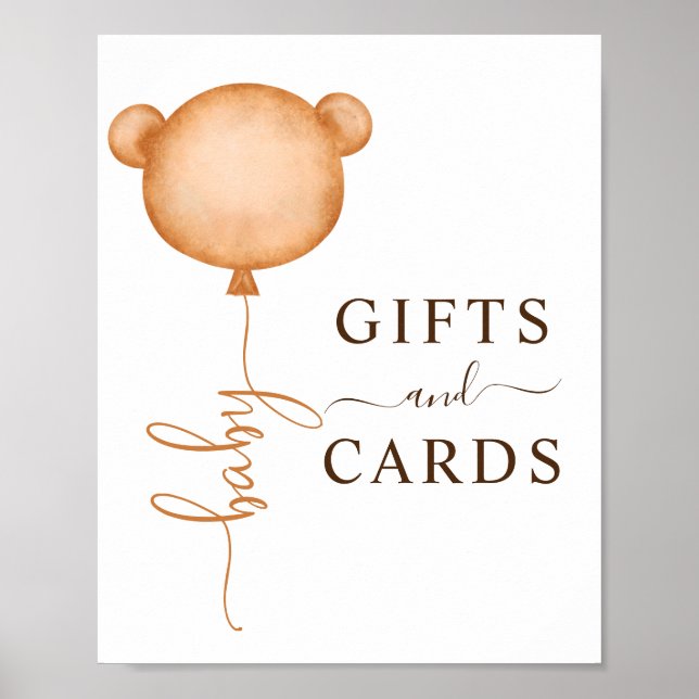 Gifts and Card Sign Bear Balloon Baby Shower (Front)
