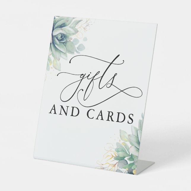 Gifts and Card Succulents Greenery Wedding Pedestal Sign (Front)