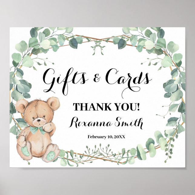 Gifts & Cards Baby Shower Bear Greenery Sign (Front)