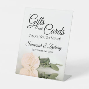 Gifts & Cards Elegant Ivory Peach Rose Thank You Pedestal Sign