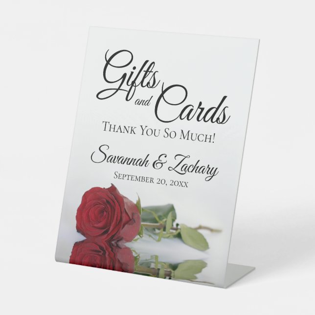 Gifts & Cards Elegant Red Rose Thank You Pedestal Sign (Front)