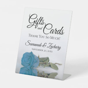 Gifts & Cards Elegant Turquoise Blue Rose Pedestal Sign